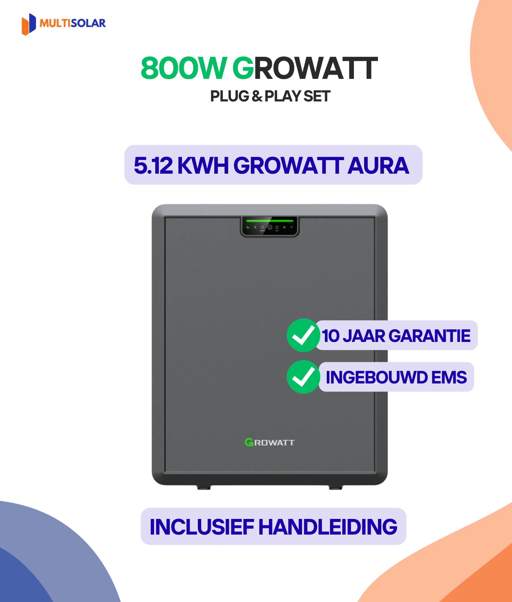 800W Plug en Play Zonnepaneel Pakket – 2 Panelen | Growatt Micro-Omvormer | Doe-het-Zelf Stopcontact