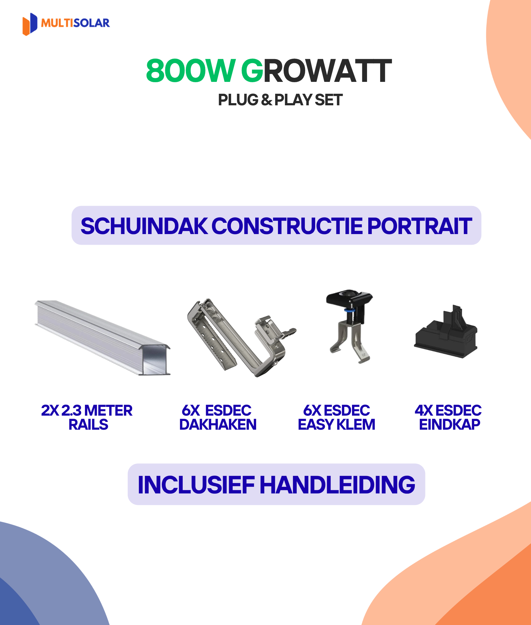 800W Plug en Play Zonnepaneel Pakket – 2 Panelen | Growatt Micro-Omvormer | Doe-het-Zelf Stopcontact