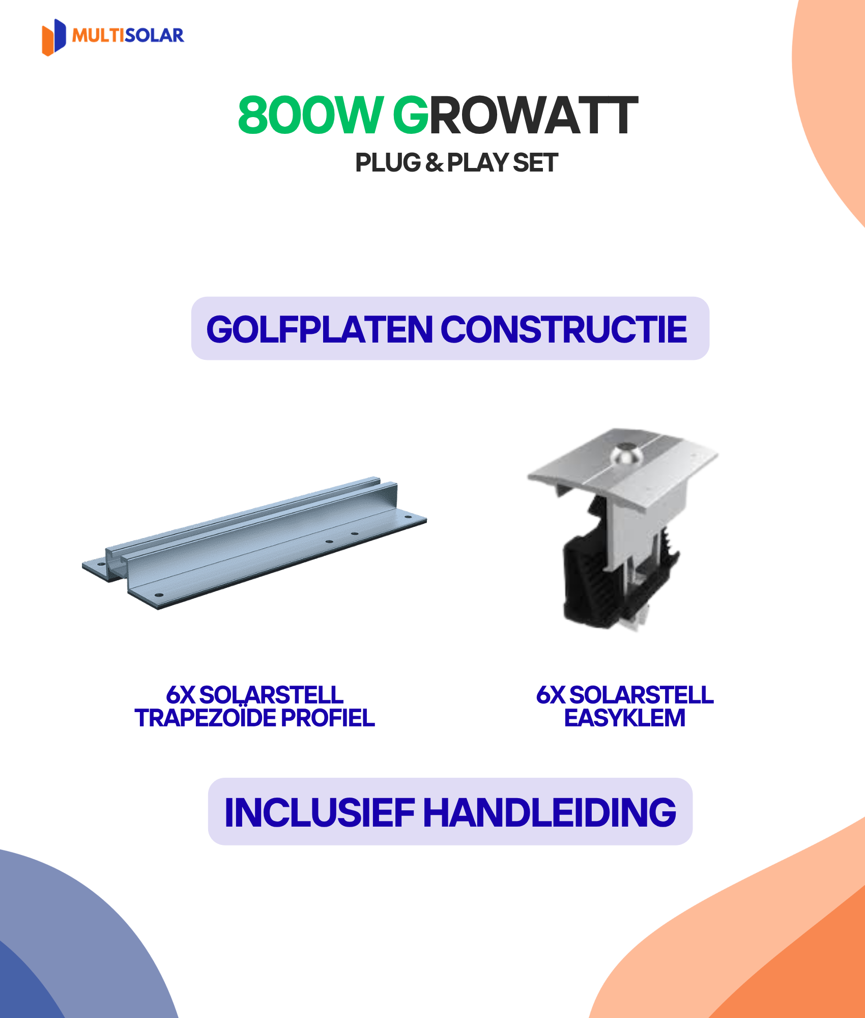 800W Plug en Play Zonnepaneel Pakket – 2 Panelen | Growatt Micro-Omvormer | Doe-het-Zelf Stopcontact