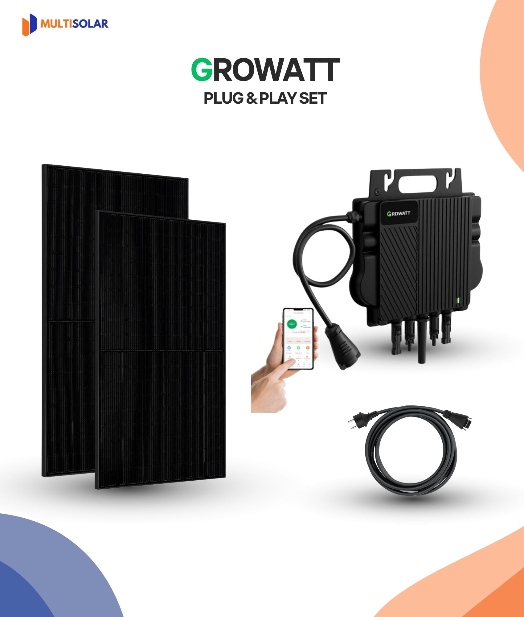 Système de panneaux solaires Growatt Plug &amp; Play – 2 panneaux (micro-onduleur, câblage et panneaux inclus)