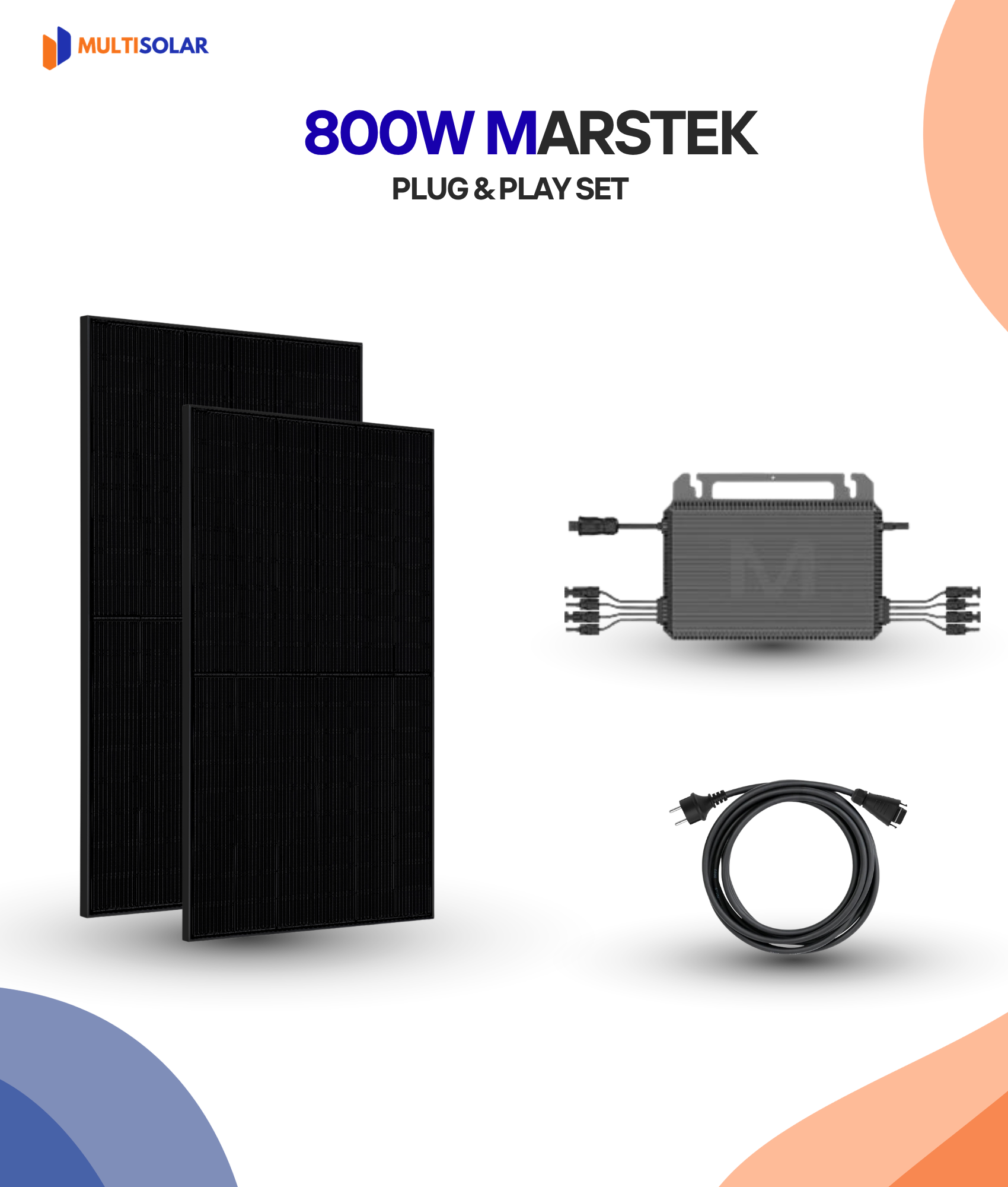 800W Plug en Play Zonnepaneel Pakket – 2 Panelen | Marstek Micro-Omvormer | Doe-het-Zelf Stopcontact
