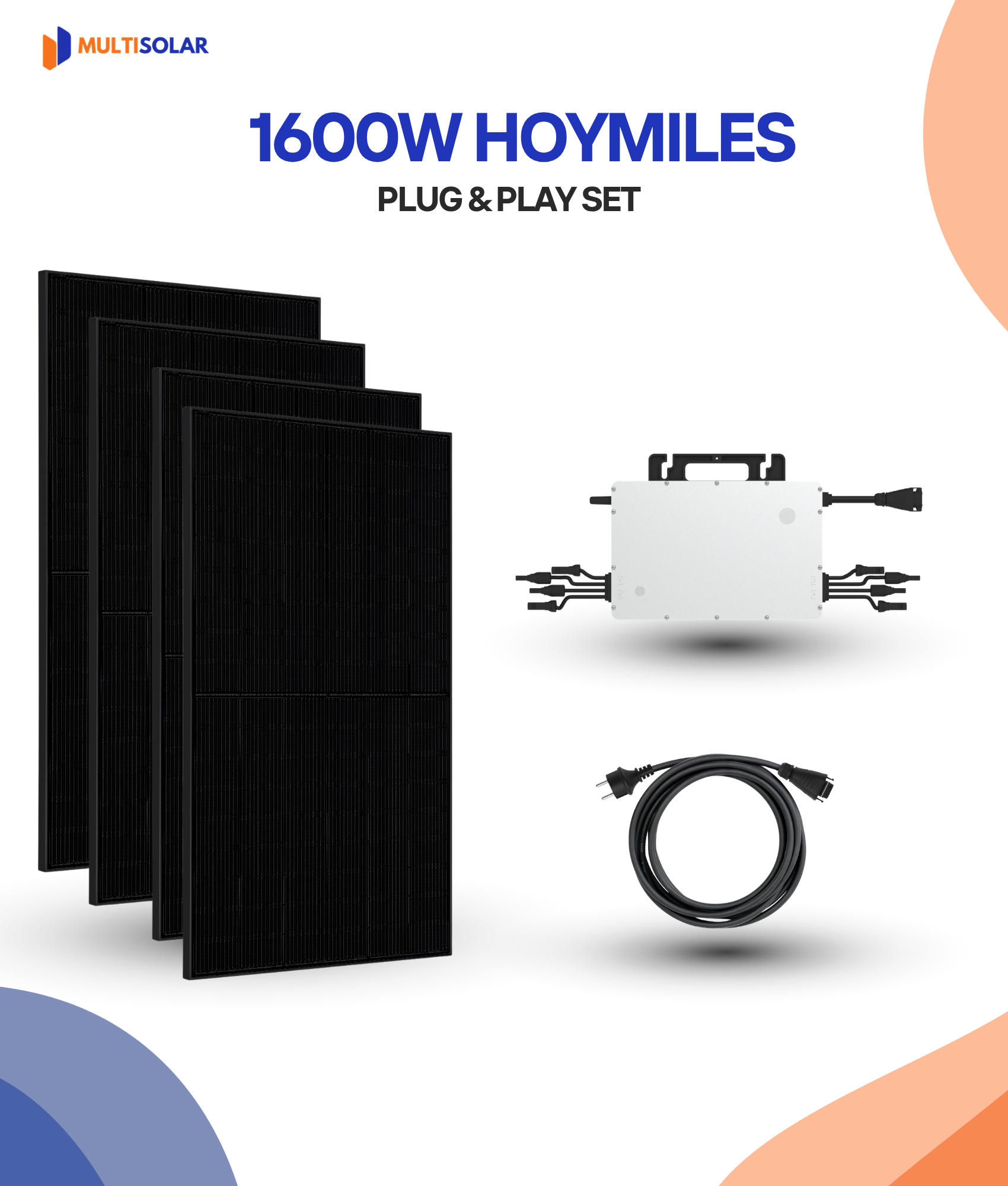 1600W Plug en Play Zonnepaneel Pakket – 4 Panelen | Hoymiles Micro-Omvormer | Doe-het-Zelf Stopcontact