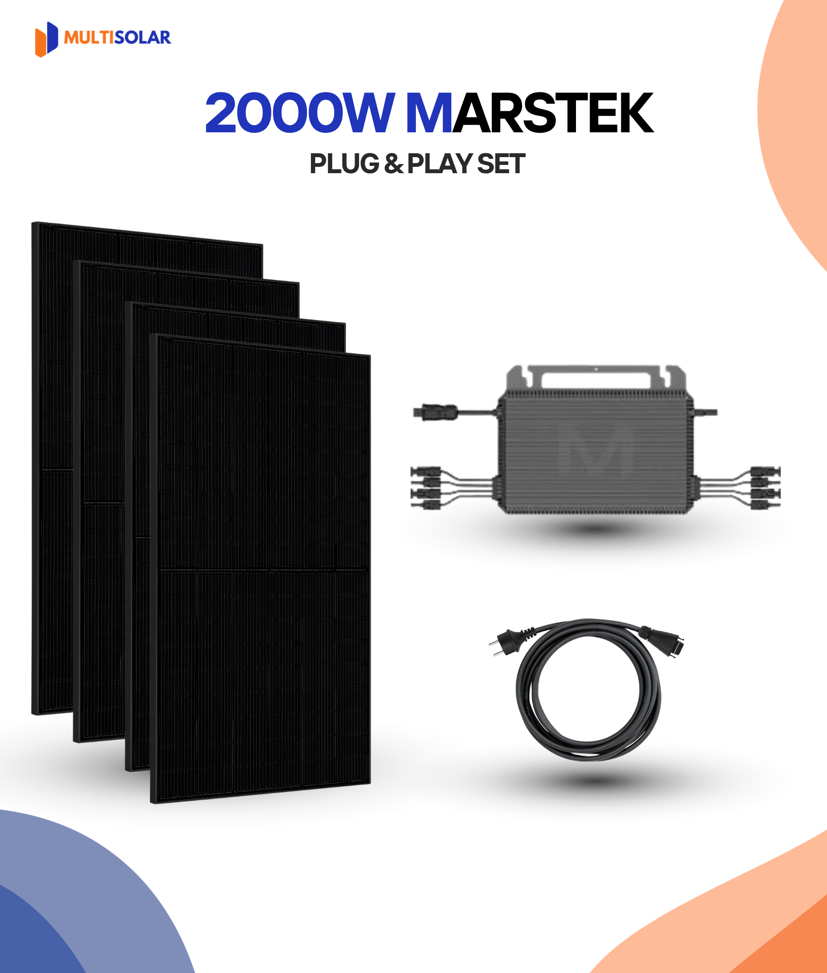 2000W Plug en Play Zonnepaneel Pakket – 4 Panelen | Marstek 2000W Micro-Omvormer | Doe-het-Zelf Stopcontact
