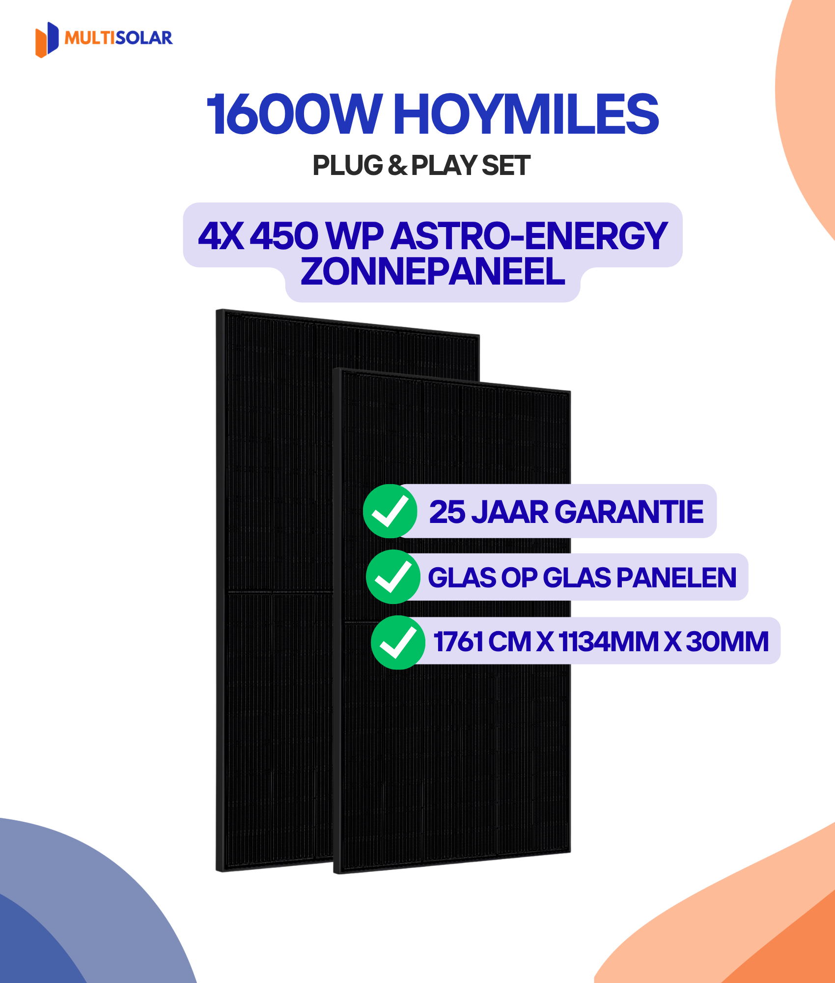 1600W Plug en Play Zonnepaneel Pakket – 4 Panelen | Hoymiles Micro-Omvormer | Doe-het-Zelf Stopcontact