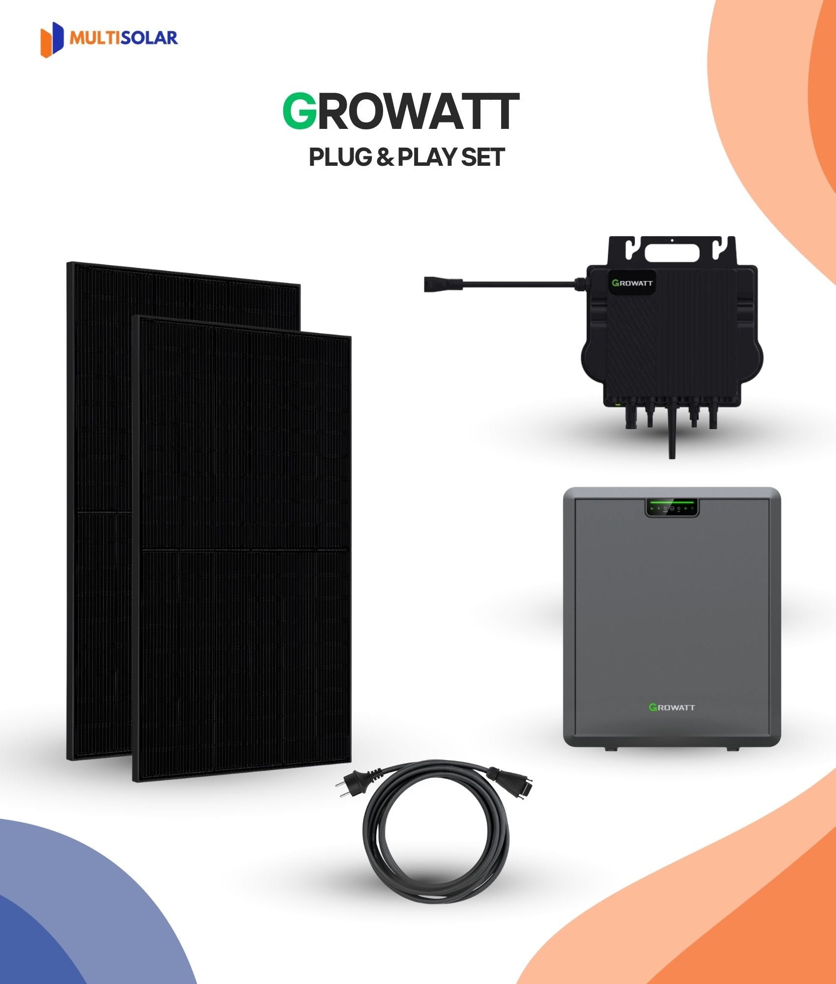 Plug en Play Growatt Zonnepaneel Pakket – 2 Panelen | JA-Solar| ASTRO | (420 of 450 Wp) Glas-Glas | Growatt Micro-Omvormer | Doe-het-Zelf Stopcontact
