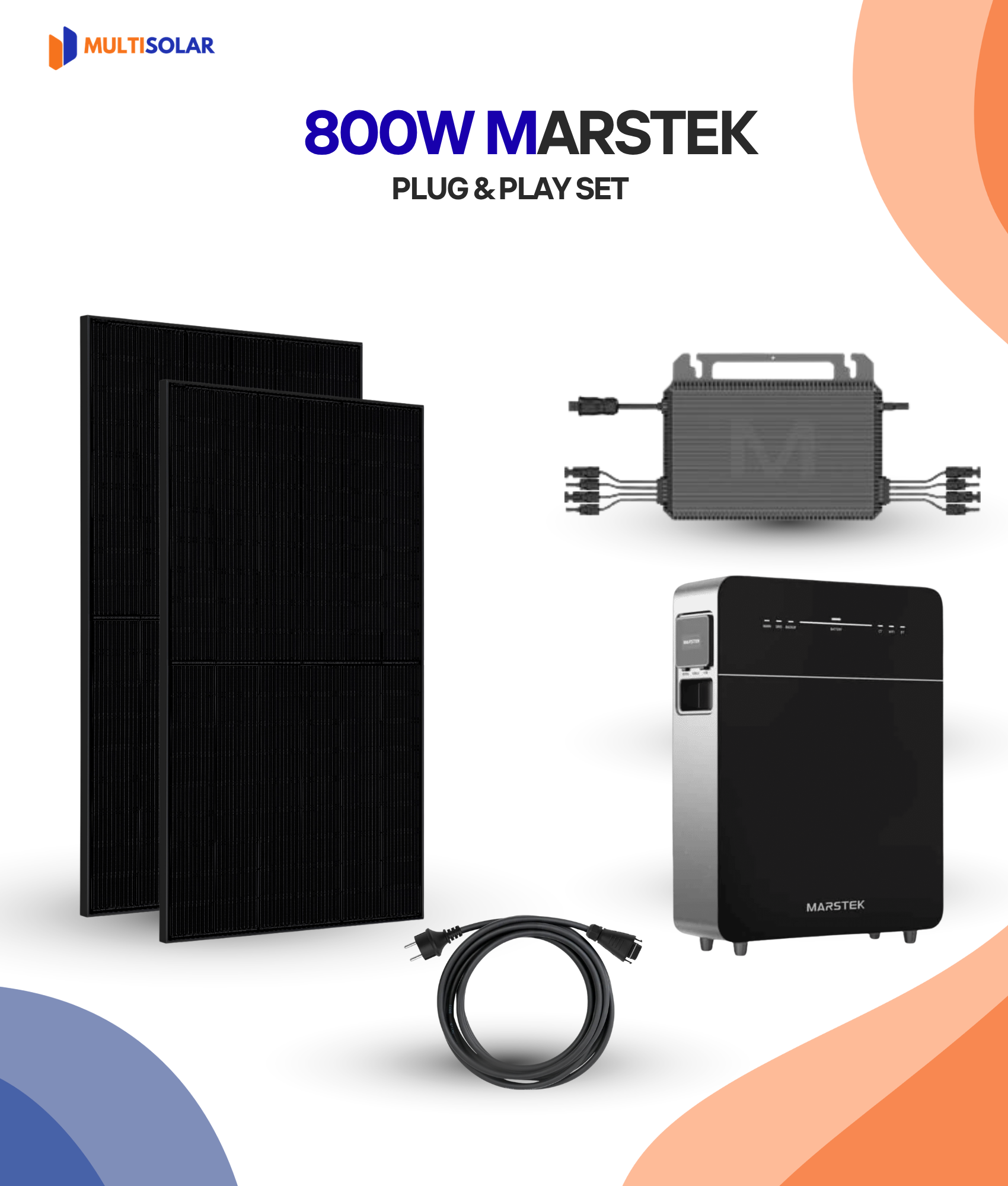 800W Plug en Play Zonnepaneel Pakket – 2 Panelen | Marstek Micro-Omvormer | Doe-het-Zelf Stopcontact
