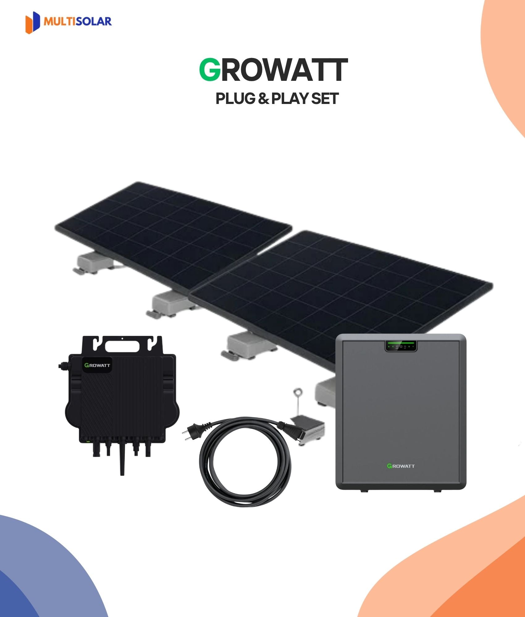 Plug en Play Growatt Zonnepaneel Pakket – 2 Panelen | JA-Solar| ASTRO | (420 of 450 Wp) Glas-Glas | Growatt Micro-Omvormer | Doe-het-Zelf Stopcontact
