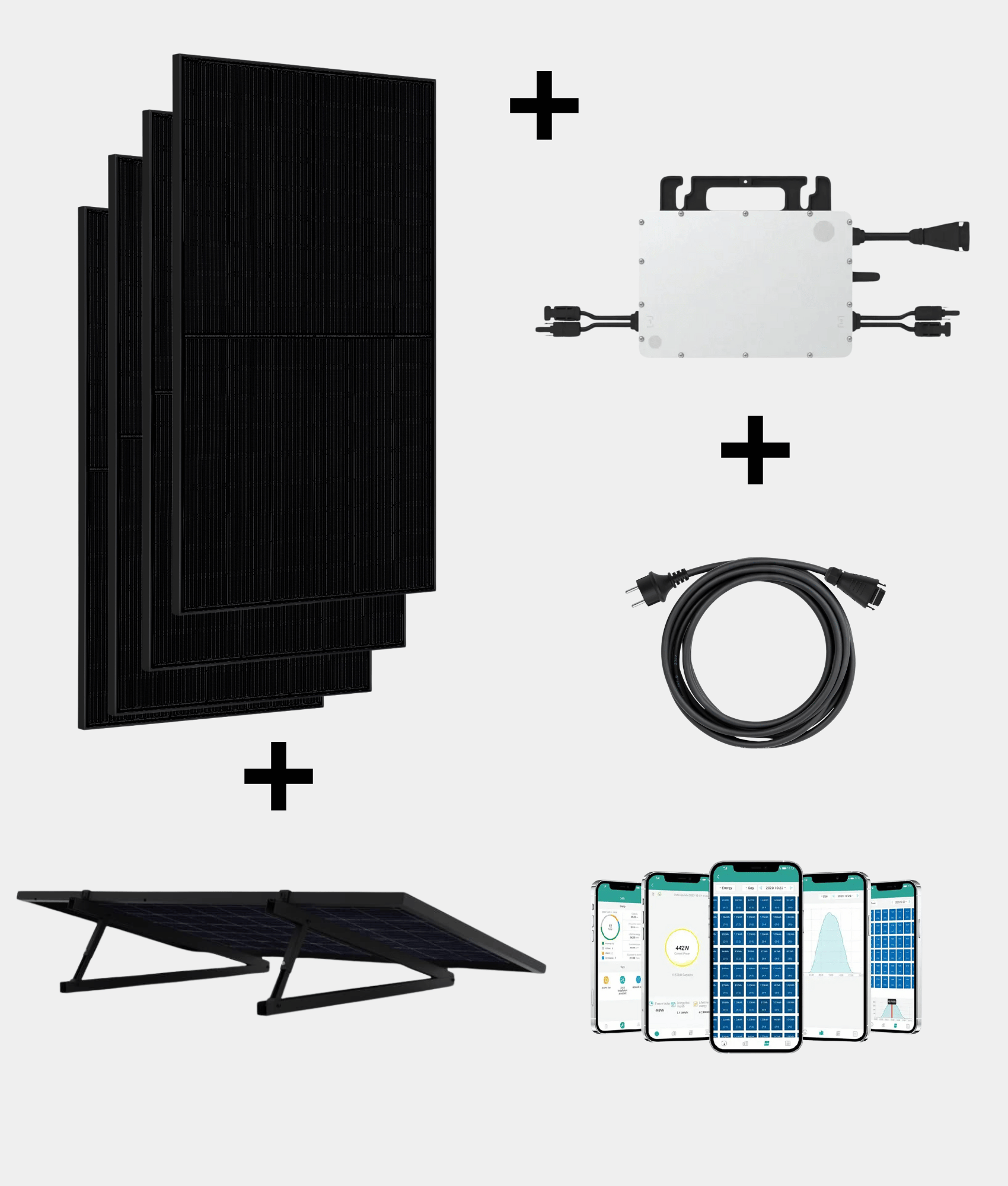 Hoymiles Plug & Play Zonnepaneel Systeem – 4 Panelen (incl. micro-omvormer, bekabeling & onderconstructie