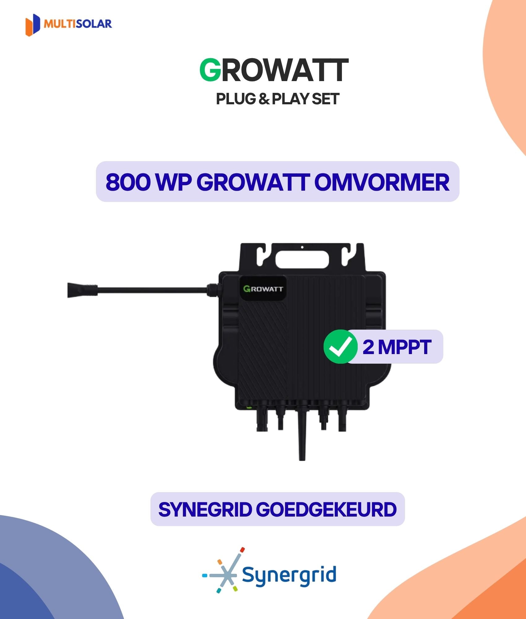 Plug en Play Growatt Zonnepaneel Pakket – 2 Panelen | JA-Solar| ASTRO | (420 of 450 Wp) Glas-Glas | Growatt Micro-Omvormer | Doe-het-Zelf Stopcontact