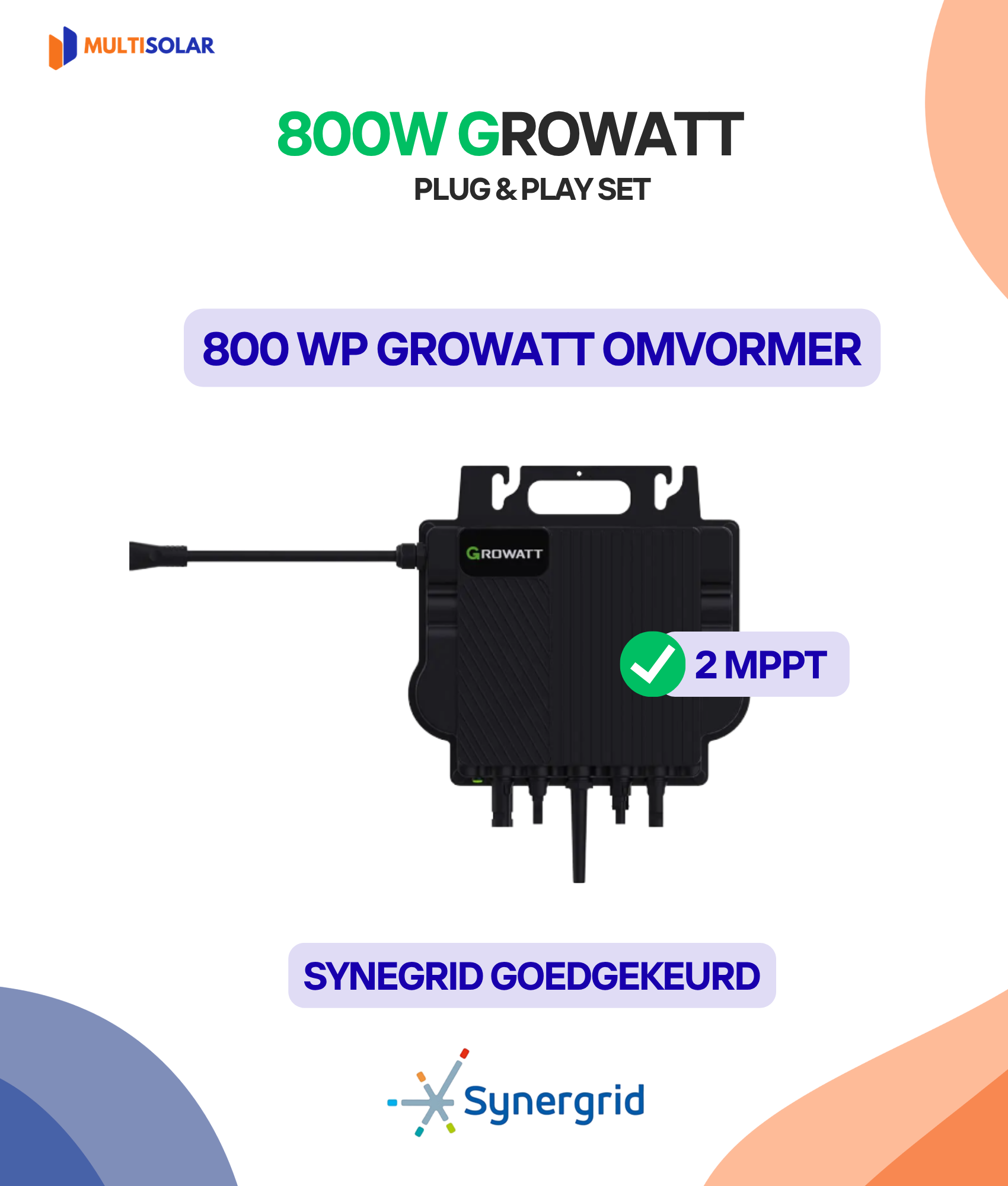 800W Plug en Play Zonnepaneel Pakket – 2 Panelen | Growatt Micro-Omvormer | Doe-het-Zelf Stopcontact