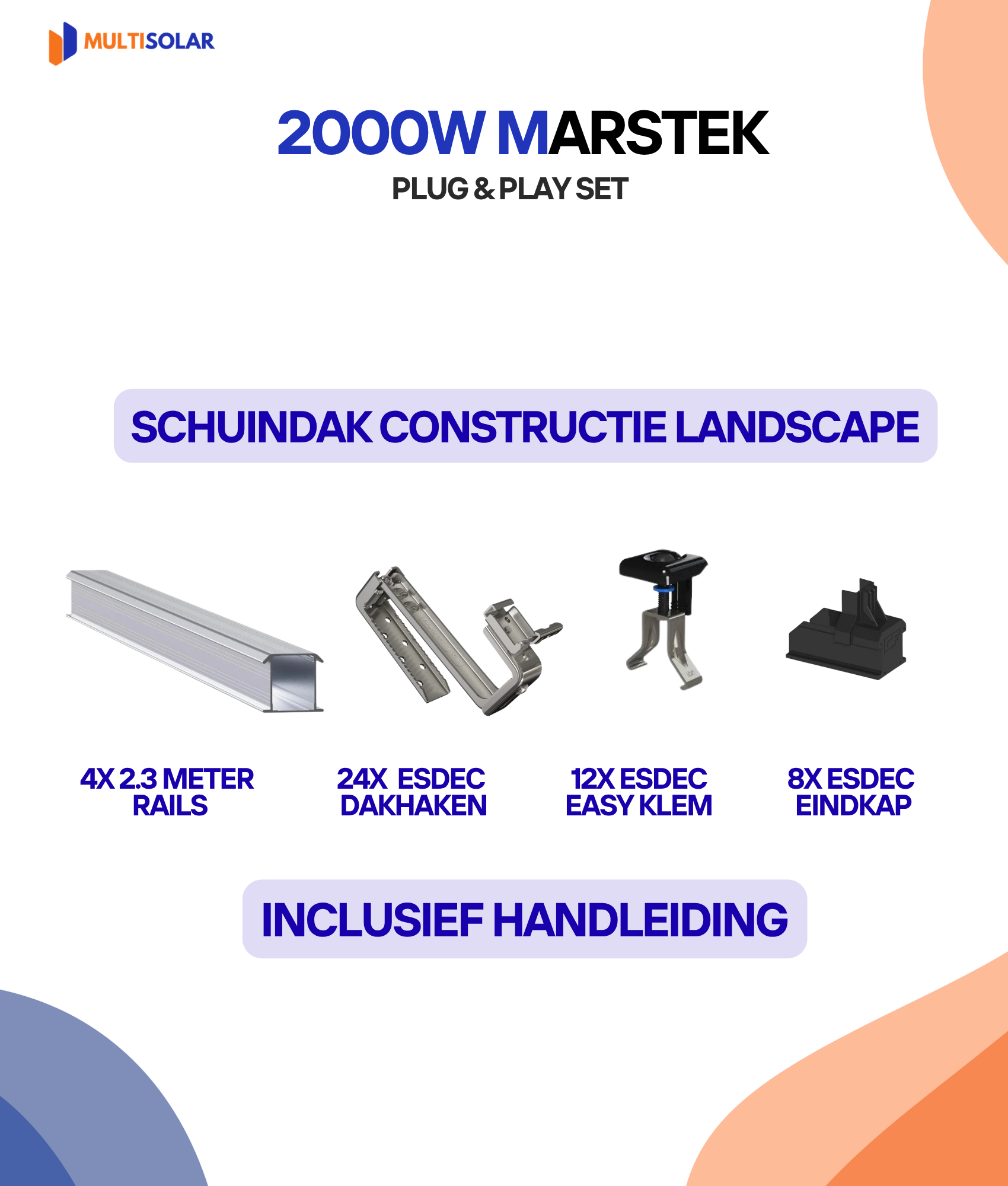 2000W Plug en Play Zonnepaneel Pakket – 4 Panelen | Marstek 2000W Micro-Omvormer | Doe-het-Zelf Stopcontact