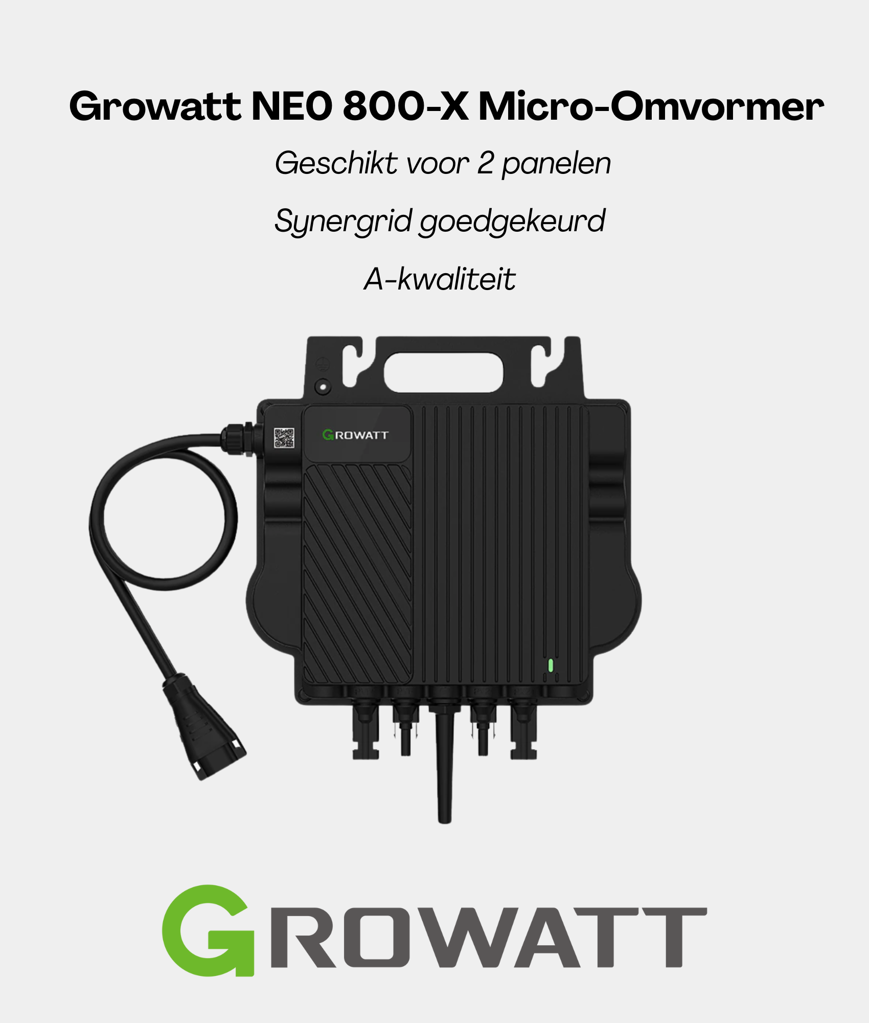 Growatt Plug & Play Zonnepaneel Systeem – 2 Panelen (incl. micro-omvormer, bekabeling & onderconstructie