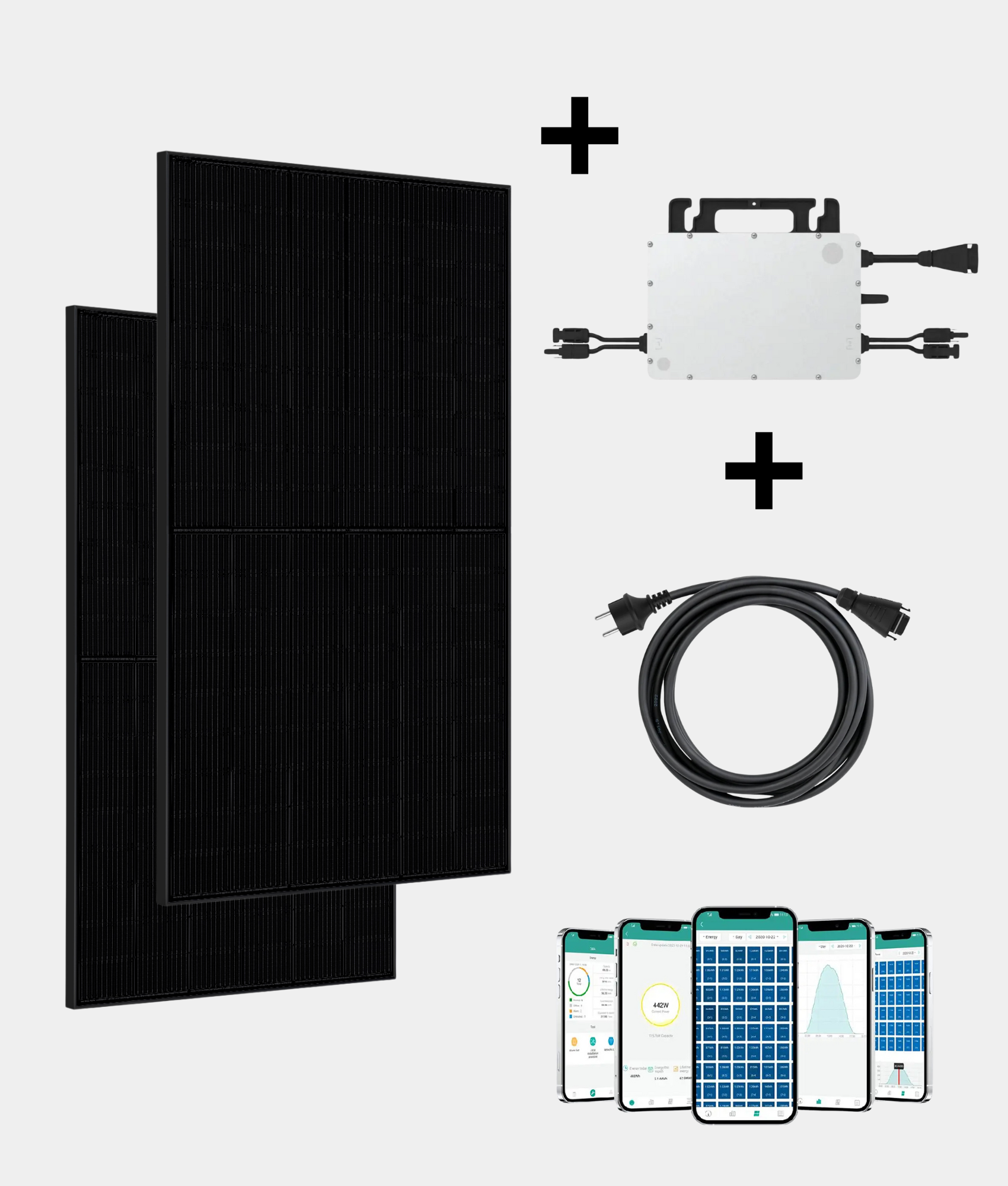 Hoymiles Plug & Play Zonnepaneel Systeem – 2 Panelen (incl. micro-omvormer, bekabeling & onderconstructie
