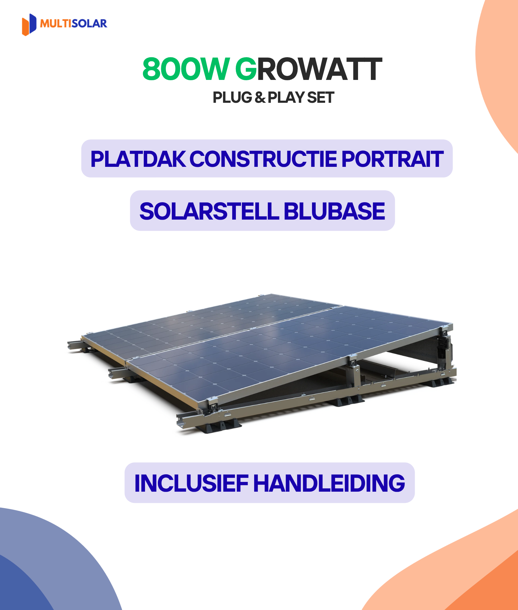 800W Plug en Play Zonnepaneel Pakket – 2 Panelen | Growatt Micro-Omvormer | Doe-het-Zelf Stopcontact