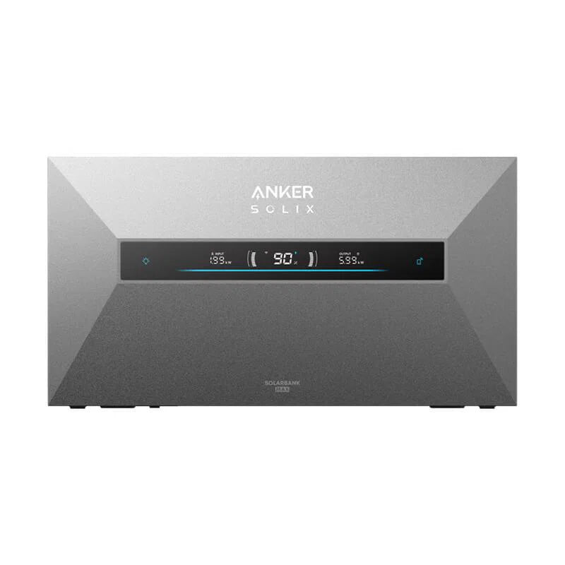 Anker SOLIX Solarbank Max AC stekkerbatterij 7 kWh, recht vooraanzicht met display