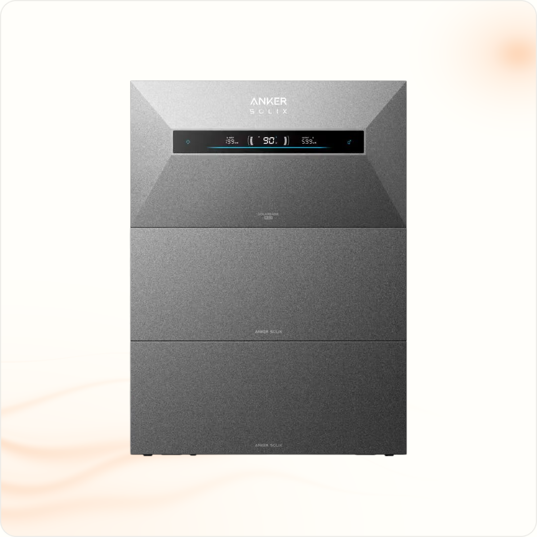 Anker SOLIX Solarbank Max thuisbatterij met uitbreidingsbatterij, staand vooraanzicht