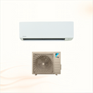 Multi Solar Daikin Sensira 5kW air conditioner set with white indoor wall unit and beige outdoor compressor unit.