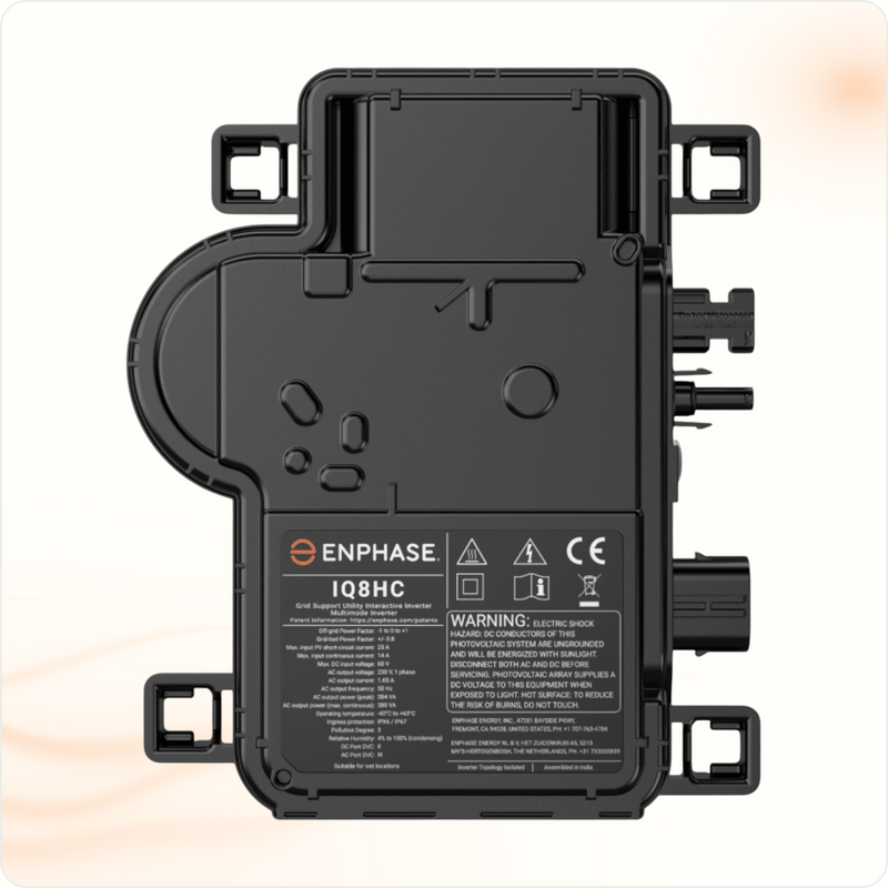 Multi Solar Enphase IQ8HC micro-inverter with black weather-resistant casing for solar energy systems