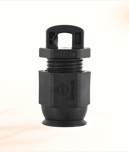 Multi Solar Enphase 1-phase Q-Cable terminator cap in black plastic for secure solar energy system installation.