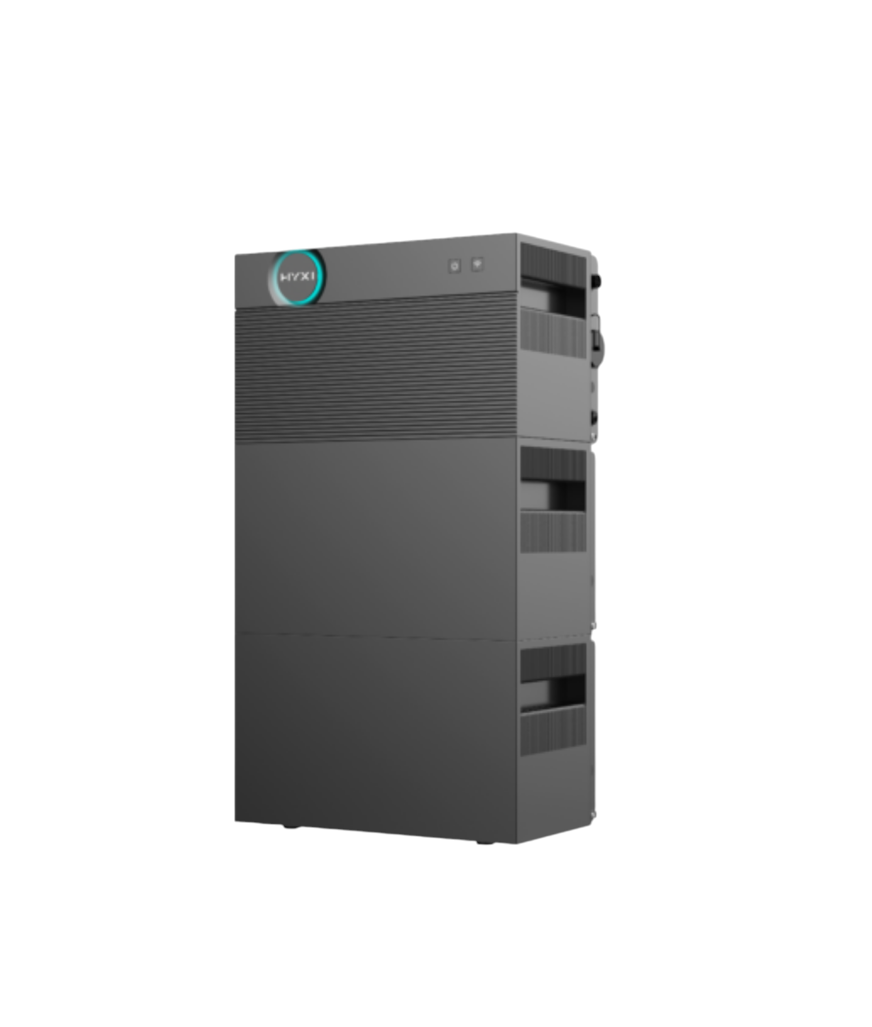 Multi Solar HYXi HALO modular home battery system in dark grey with a glowing circular status indicator