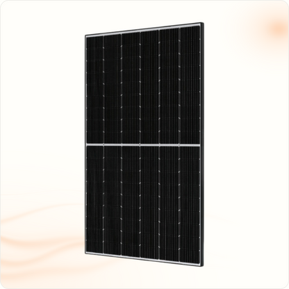 Multi Solar JA Solar 420Wp bi-facial glass-glass solar panel with a sleek black frame and 108 high-efficiency cells.