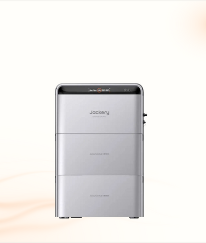 Multi Solar Jackery SolarVault 3 Pro modular LiFePO4 home battery system in silver with digital display