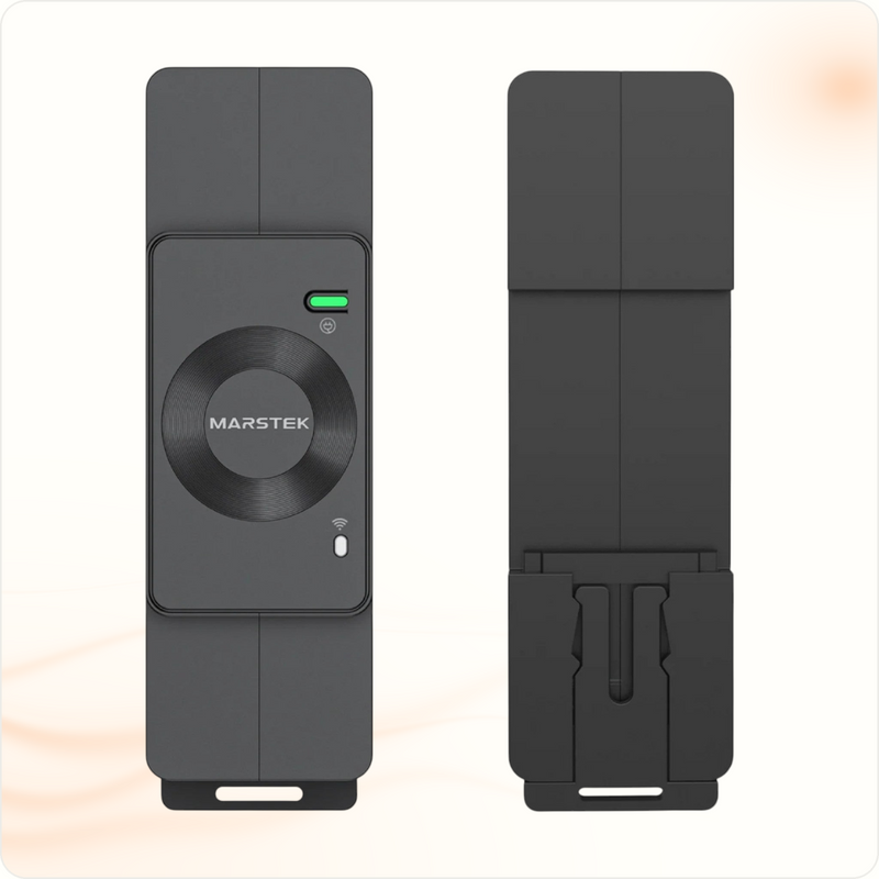 Multi Solar Marstek CT002 smart meter showing front and back views of the compact black energy monitoring device.