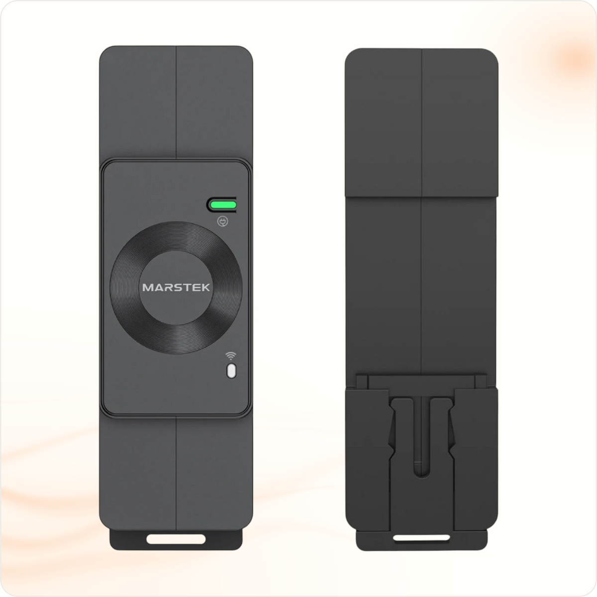 Multi Solar Marstek CT002 smart meter showing front and back views of the compact black energy monitoring device.