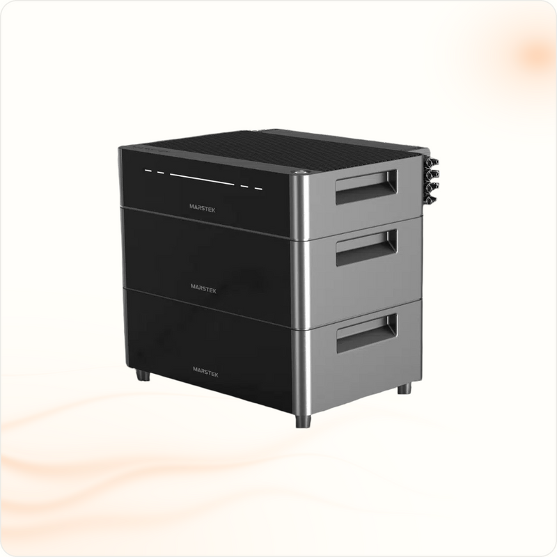 Multi Solar Marstek Venus D modular home battery system with stackable LiFePO4 storage units in a sleek black finish.