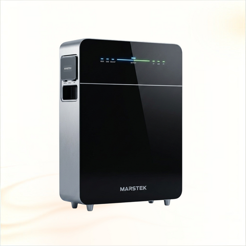Multi Solar Marstek Venus V3 5.12 kWh LiFePO4 home battery with a sleek black front and status indicator lights.