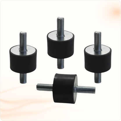 Multi Solar set of 4 black rubber vibration dampers with threaded metal studs for HVAC units and heat pumps