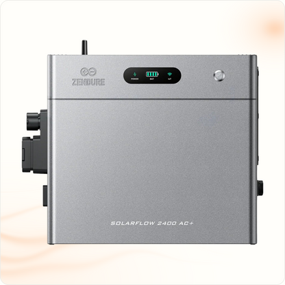 Multi Solar Zendure SolarFlow 2400 AC+ home battery unit in grey with status display and power button