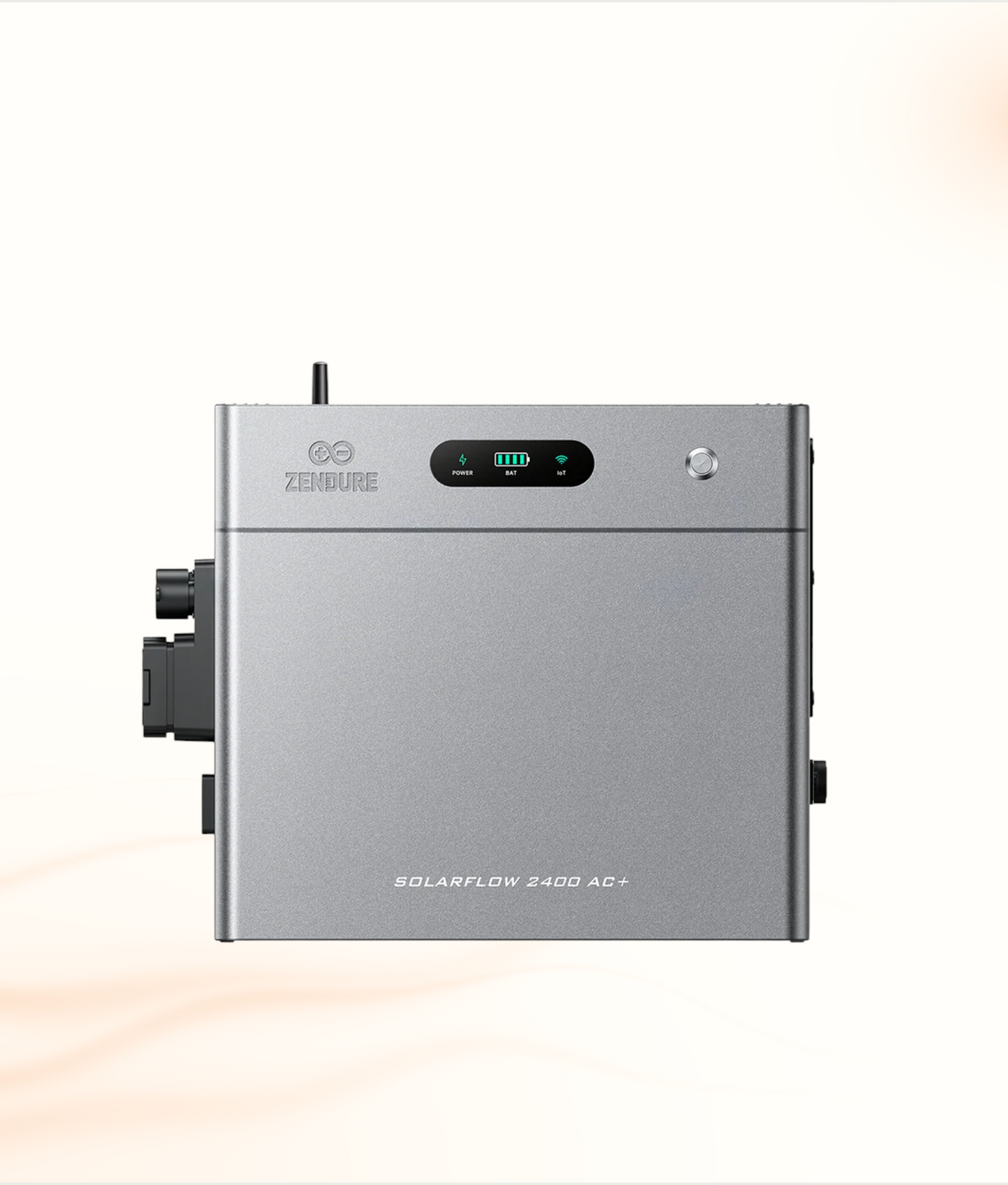 Multi Solar Zendure SolarFlow 2400 AC+ home battery unit in grey with status display and plug and play connectivity