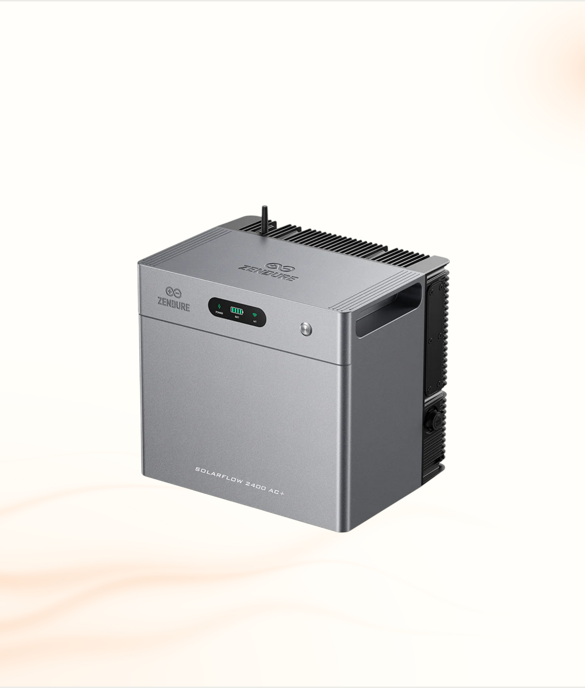 Multi Solar Zendure SolarFlow 2400 AC+ home battery unit in grey with a digital display and modular design