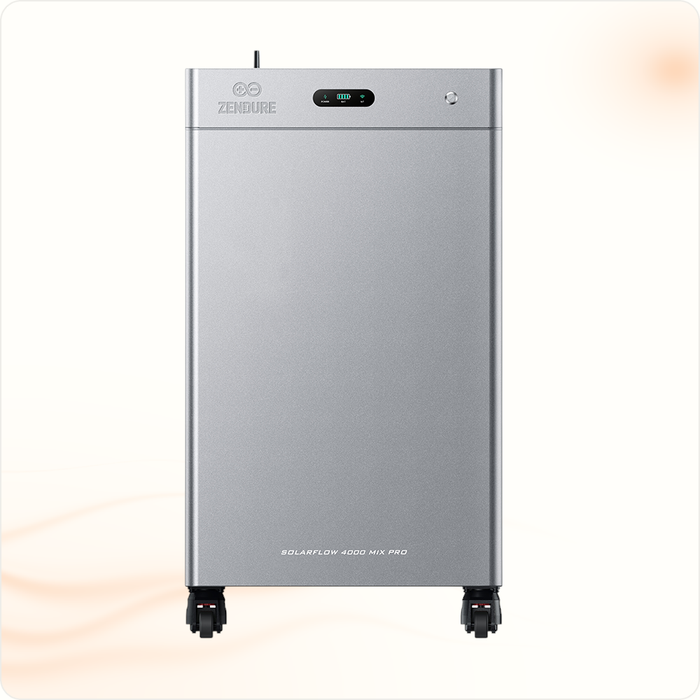 Multi Solar Zendure SolarFlow 4000 Mix Pro 8 kWh hybrid home battery unit with a sleek grey finish and wheels.