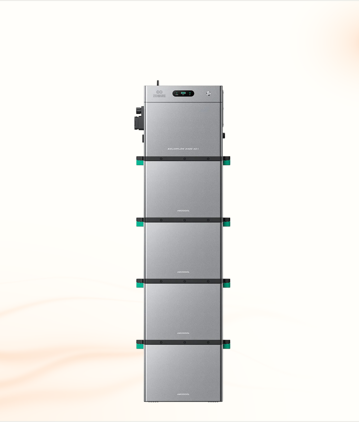 Multi Solar Zendure SolarFlow 2400 AC+ modular home battery system with stacked AB3000L units in a grey finish.