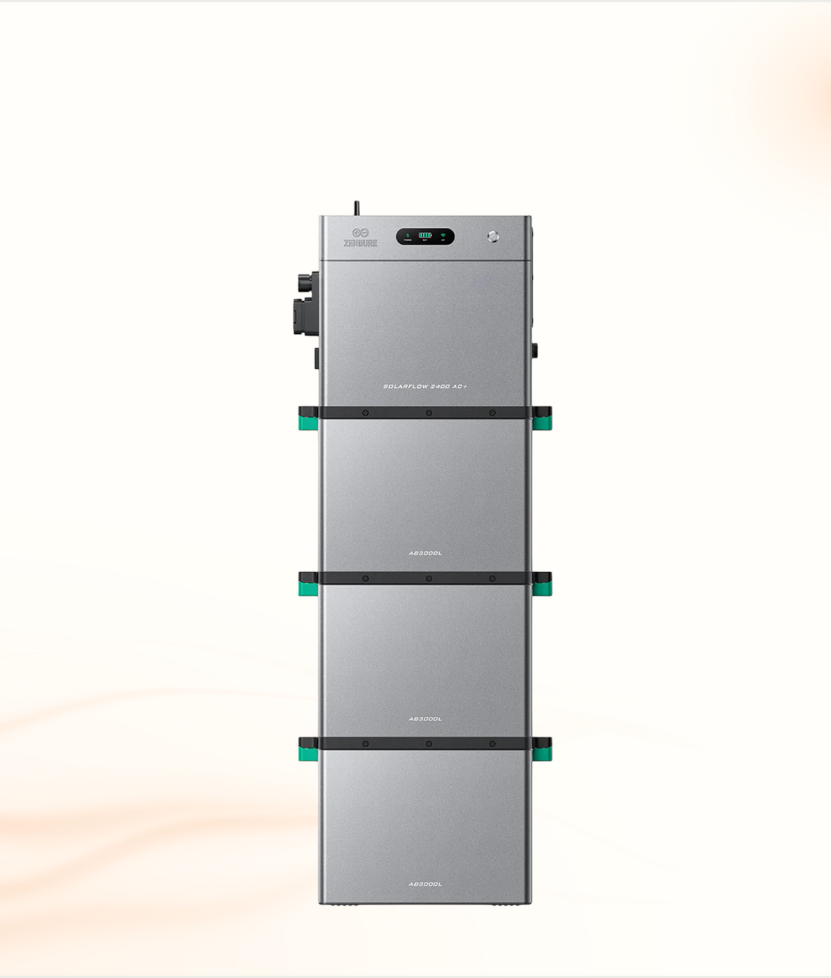 Multi Solar Zendure SolarFlow 2400 AC+ modular home battery system with stacked grey energy storage units